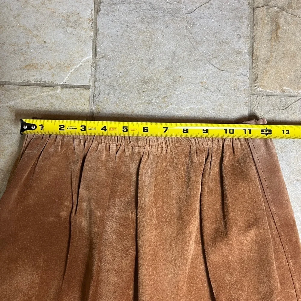 Vintage Camel Brown Suede Chic Maxi Skirt Elastic Waist Boho Casual Hippie S / M